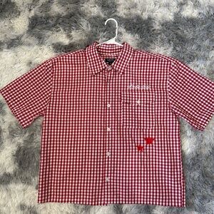 Boohoo Red Gingham Short-Sleeve Button-Down Shirt